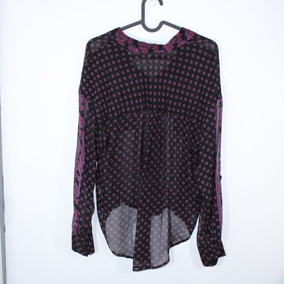 Free People Women's Black and Purple Chiffon Button Down Blouse XS - Picture 3 of 4
